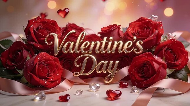 A Valentine's Day background featuring the text Valentine's Day written in elegant, 3D raised gold calligraphy script in the center. Valentine's Day, Happy Valentine's Day, Valentine's Day Gifts