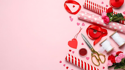 Scissors and craft supplies for Valentine.
