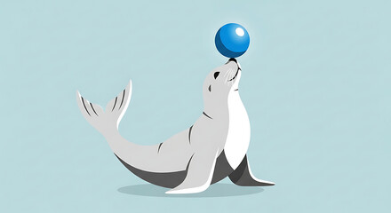 Seal Balancing Blue Ball.