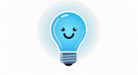 Smiling Blue Light Bulb Icon Symbol.