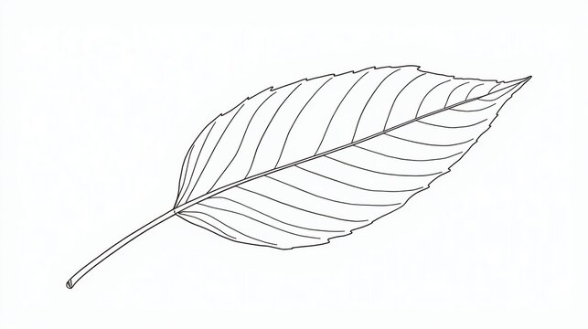 Gambar garis detail dari satu lembar daun dengan urat daun yang terlihat.