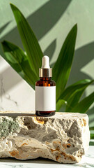 Serum bottle on travertine stone