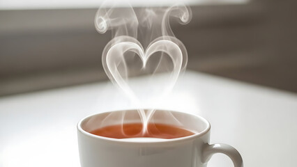 Steaming hot tea in cup.