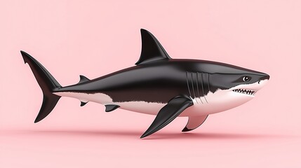 Obraz premium Black and White Low Poly Shark 3D Render on Pink Background