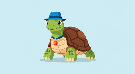 Turtle Wearing Blue Hat Smiling 1.