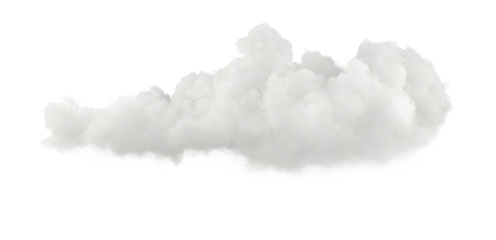 A single fluffy white cumulus cloud, isolated on a white background. Soft, puffy cloud formation with smooth edges, ideal for weather, nature, or background design concepts.