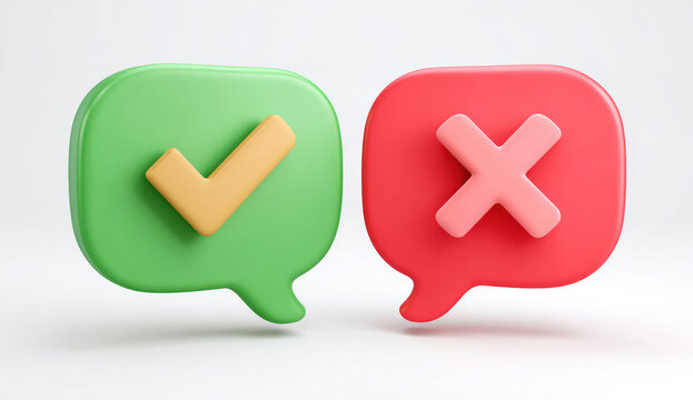 Green and red speech bubbles with checkmark and cross.