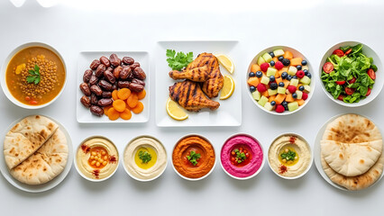 Variety of Middle Eastern food dishes 1.