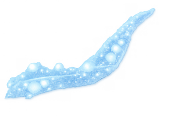 Blue ice abstract shape with glowing bubbles. Winter cold concept illustration element, transparent background