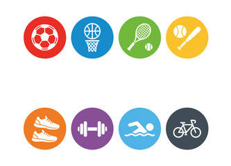 Set of colorful sports icons on transparent background