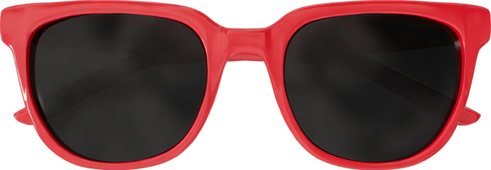 Red retro square sunglasses with black lenses, isolated on white background. Stylish eyewear accessory for fashion and outdoor activities, embodying vintage and modern design aesthetics.