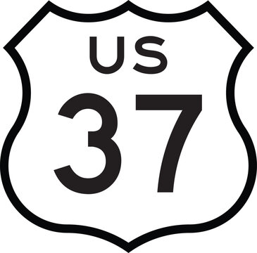 US Route 37 Highway Shield Cutout Sign Road Numbered System Design Vector