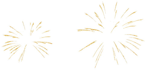 Two golden firework bursts with glittering sparkles, ideal for festive, holiday, or celebratory event backgrounds and illustrations.