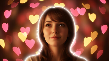 Young Woman with Shining Face Portrait.