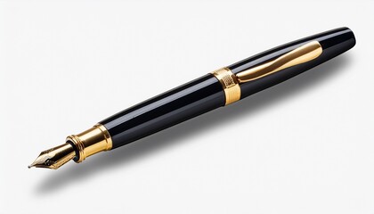 Naklejka premium Elegant Black And Gold Fountain Pen On Transparent Background