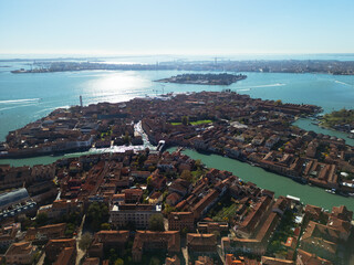 Murano Island in Venice, aerial view from a drone, Italy