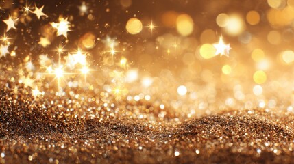 Naklejka premium Shimmering golden stars and sparkles on a bright surface during a festive event