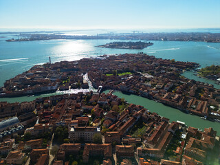 Murano Island in Venice, aerial view from a drone, Italy