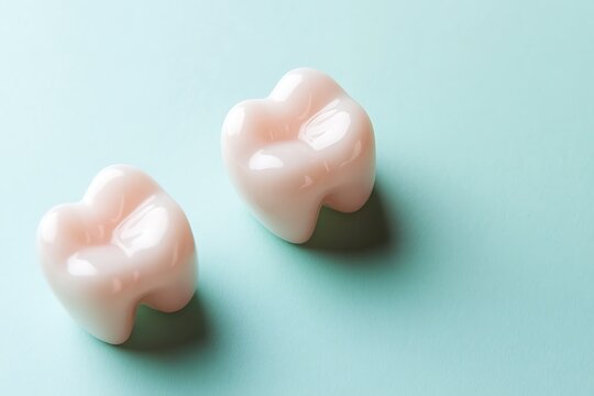 Pink Cartoon Teeth on Mint Green Background for Dental Health and Oral Hygiene Concepts