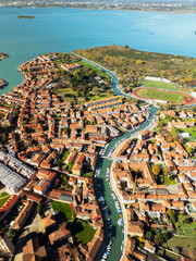 Murano Island in Venice, aerial view from a drone, Italy