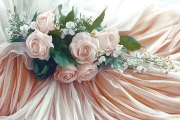 Elegant Rose Bouquet on Soft Draped Fabric for Wedding and Event Decoration