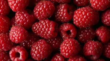 Juicy berries spill, Vibrant red raspberries tumble from rustic wooden container with dew