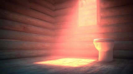 Sunlight shining through a window onto a toilet in a cabin setting