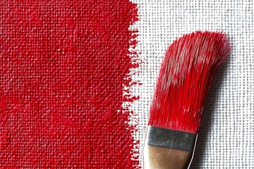Red Brushstroke on Canvas with Bright Red Paint Ready for Artistic Expression and Creativity