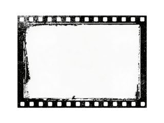 Grunge vintage film strip frame with textured edges. Black and white, ideal for retro photography, cinema, or design projects as a blank template.