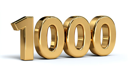 3D luxury number 1000 in bold gold typeface, stock illustration on a white background