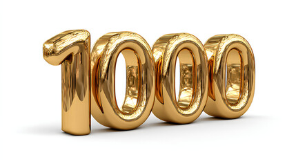 3D luxury number 1000 in bold gold typeface, stock illustration on a white background