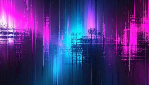 Vibrant neon light trails in pink and blue hues create dynamic abstract - Powered by Adobe