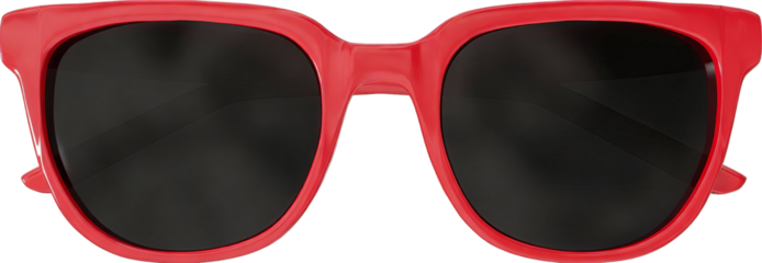 Red plastic framed sunglasses with black lenses, showcasing a modern and stylish design. Ideal for sun protection and fashion accessory, featuring vibrant color and sleek silhouette.