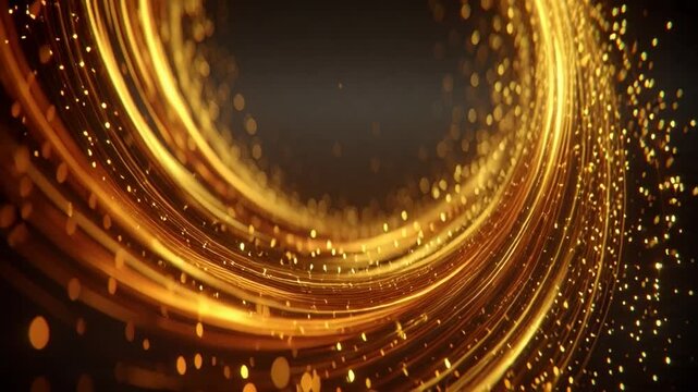 Cinematic shot of dust motes floating in golden light, creating an ethereal atmosphere in a dark environment