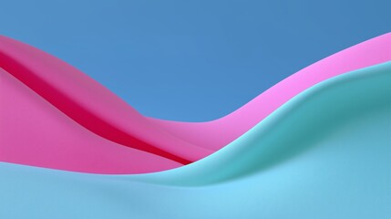 Soft pink and cyan blue wavy fabric materials are layered in smooth elegant curves