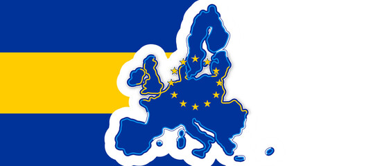 creative abstract Europe map simplified rounded-corners symbolic shape in blue and yellow, background EU