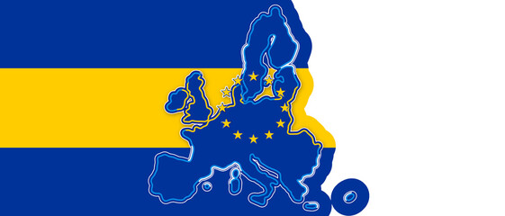 creative abstract Europe map simplified rounded-corners symbolic shape in blue and yellow, background EU