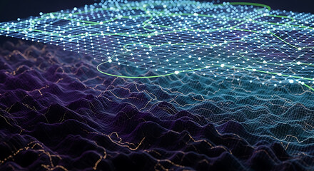 Blue Digital Grid Pattern with Glowing Nodes.