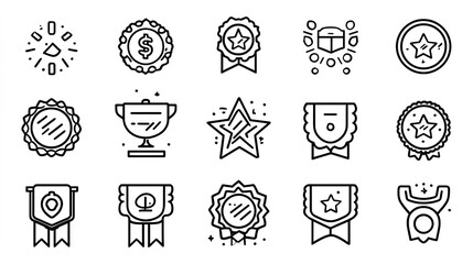 Benefit web icon set in line style reward bonus loyalty star winner award prize incentive editable stroke stock vector