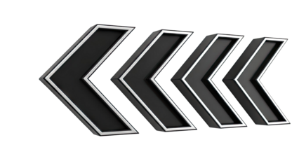 Three-dimensional black arrows pointing left with silver trim