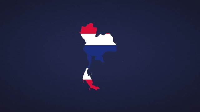 Animated Thailand map showcasing tricolor design on navy background