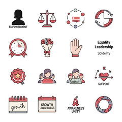 Diversity Equality Leadership Icons Set Illustration.