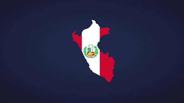 Animated Peru map with flag, Silhouette of Peru with national flag