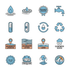 Water Conservation Icons Set for Environmental Awareness.