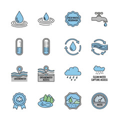 Water Conservation Icons Set Illustration Design Elements.