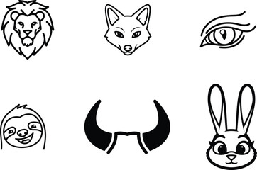 Obraz premium black and white line drawings of animal heads and an eye