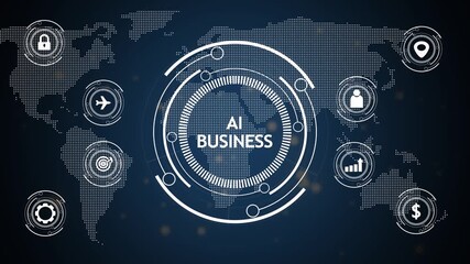 Global Artificial Intelligence Business Network with Digital Map and Technology Representing Connectivity and Innovation Keywords: AI, Artificial Intelligence, Business, Global, Network