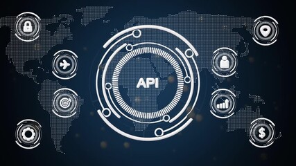 Global API Integration Network with Digital Map and Technology Symbolizing Software Connectivity and Development Keywords: API, Application Programming Interface, Global, Network, Technology - Powered by Adobe