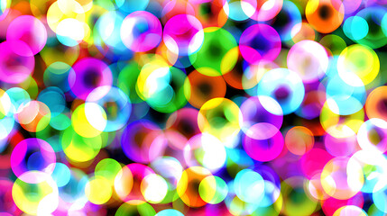 Colorful circles abstract lights and neon glow, bokeh rainbow pattern background, artwork suitable for posters and web use on a white background