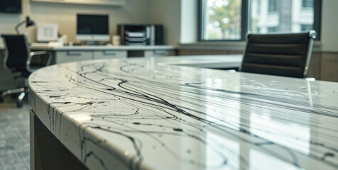 Modern Conference Table with Marble Top in Bright Office